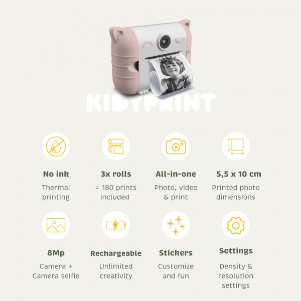KIDYWOLF momentinis fotoaparatas su terminiu spausdinimu KIDYPRINT-PE